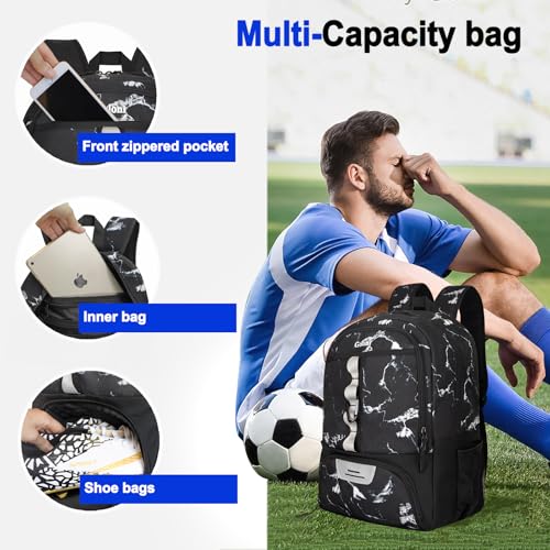 Goloni Youth Soccer Bag,Basketball Bag with Ball Compartment & Shoe Compartment,Backpack for Football Volleyball Basketball - color: Marble