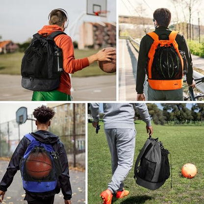 MIER Drawstring Basketball Backpack Soccer Bag with Shoe Compartment & Mesh Pocket Sports Gym String Backpack for Women Men, Lightweight - color: Blue