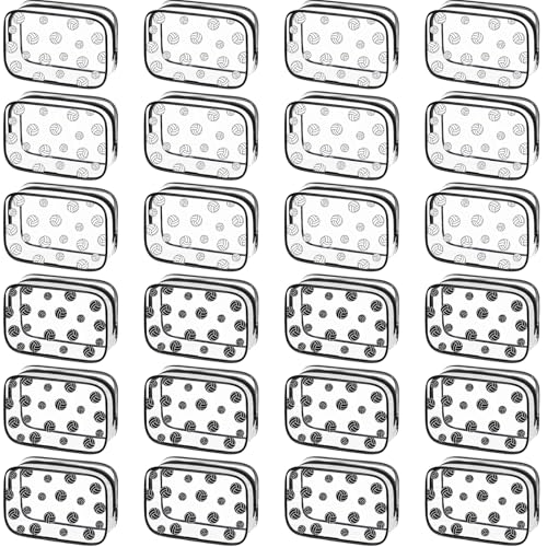 Kacctyen 24 Pcs Volleyball Clear Makeup Bag with Zipper Bulk Sport Goodie Clear PVC Pouch Organizer Waterproof Travel Case for Woman Team Gifts Birthday Decorations Supplies - style: Volleyball