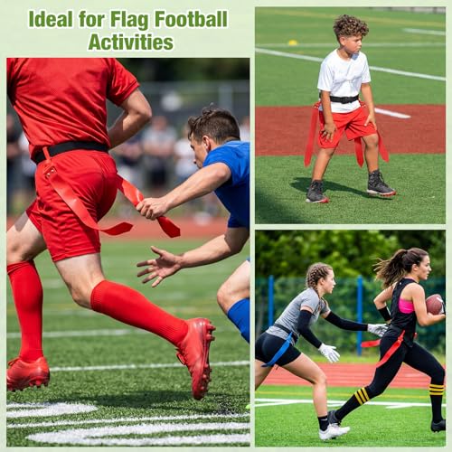 14 Players Flag Football Sets - Adjustable Football Flags and Belts Set Includes Footballs Flags Belts Disc Cones for Youths Teens Sports Teams Training & Competition