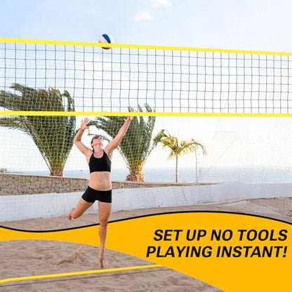 Dimples Excel 12x8 FT Professional Portable Volleyball Net Set with 4 Adjustable Height Levels (5.05–8 FT), Includes Volleyball, Pump, Carry Bag and Sandbags for Indoor/Outdoor Training
