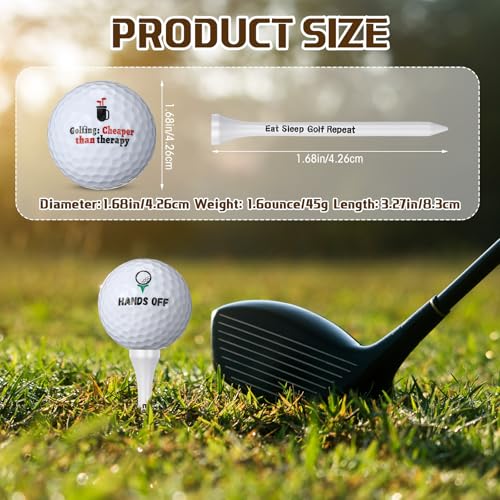 Realspring 13 Pcs Funny Golf Ball Gift Set Humor Golf Set with Funny Sayings Includes 8 Balls, 4 Tees, 1 Gift Box, Golf Ball and Tee Accessories Novelty Gifts for Dad Husband Grandpa and Golf Lovers