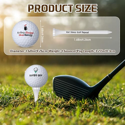 Realspring 13 Pcs Funny Golf Ball Gift Set Humor Golf Set with Funny Sayings Includes 8 Balls, 4 Tees, 1 Gift Box, Golf Ball and Tee Accessories Novelty Gifts for Dad Husband Grandpa and Golf Lovers