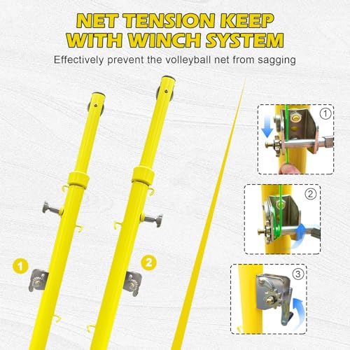 Indoor Volleyball Net,31FT Professional Standard Volleyball Net, Iron Poles Adjustable 6 Heights of 5ft-8ft, for School Outdoor Grass Indoor
