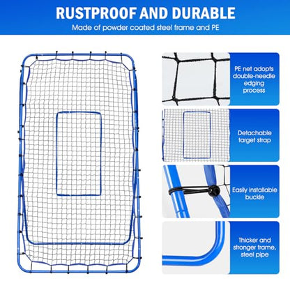 Volleyball Baseball Rebounder Net, Softball Rebounder Pitchback Net Quick Adjustments, Quick Adjustments Lacrosse Bounce Back Practice Equipment, Ideal for Outdoor Indoor and Backyard Training - size: 7FTx4FT, style: Multi-Sport Rebounder Net