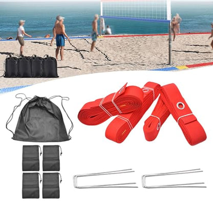Colaxi Beach Volleyball Lines Borderline Field with 4 Ground Stakes and 4 Sandbag Workout Marking Lines Set Court Marker for Beach
