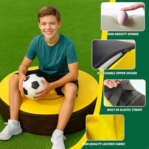 Tackle Wheel and Round Cushion Pad – Durable PU Leather Tackle Dummy with High-Density Foam & Side Strap for Football Youth, Adult Training, Agility & Contact Practice