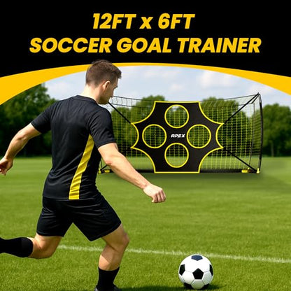 Apex Sports 12x6 FT Soccer Goal with Precision Target – Portable Soccer Net with Removable 10-Hole Target, Portable Design, Quick Setup, Ground Stakes & Collapsible Frame for Indoor/Outdoor Training