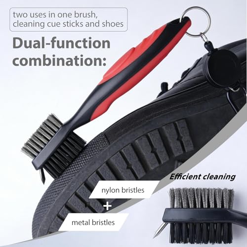 Durable Golf Club Groove Cleaner Brush and Shoes Brush With Handle - Dirt Mud Remover Tool for Golf Clubs and Shoes - Retractable Zip-line Aluminum Carabiner