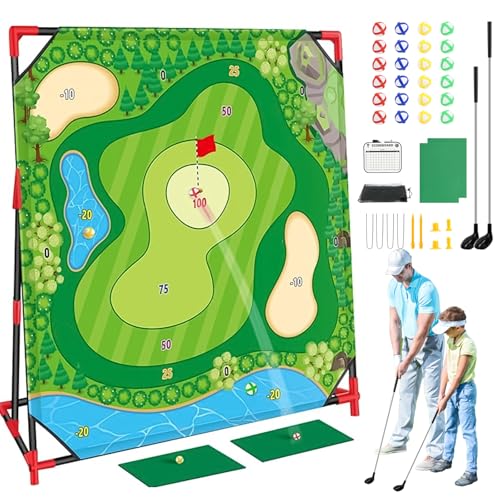 Golf Chipping Game with Stand, Upgrade 54"x 54" Golf Hitting Mat and Practice Set with Sticky Balls Perfect for Backyard Indoor Outdoor Family Battle Game, Christmas Ideal Gifts for Kids Adults (A) - color: Green