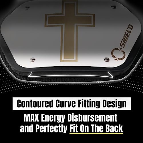 O Shield Golden Cross Chrome Football Back Plate, Lower Back Pads for Football Players, Rear Protector, Cross Series - size: Adult (Weight more than 180 Pounds), style: Golden Cross White