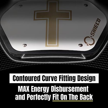 O Shield Golden Cross Chrome Football Back Plate, Lower Back Pads for Football Players, Rear Protector, Cross Series - size: Adult (Weight more than 180 Pounds), style: Golden Cross White