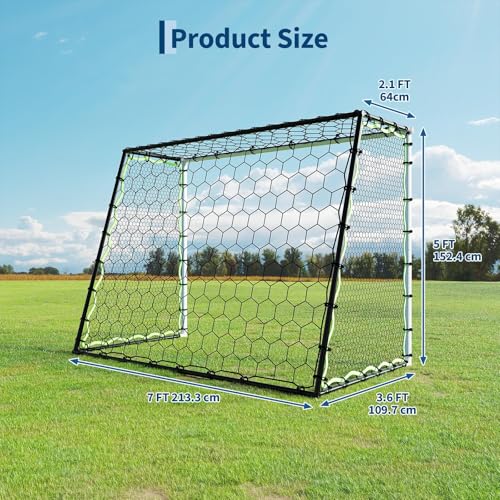 7x5 Ft Soccer Rebounder Net Goal, Iron Frame with PE Net, Includes 4 U-Shaped Ground Stakes, Backyard Soccer Training Equipment for Passing, and Ball Control