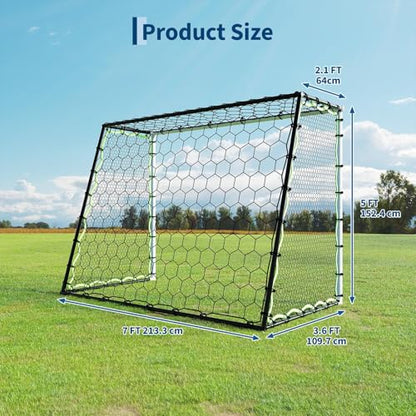 GarveeLife 3-in-1 Soccer Rebounder Net 7x5ft, Large Football Goal Trainer with High, Low Shot Zones, Durable Steel Frame, for, Passing, Ball Control, Solo, Team Skill Practice