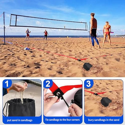 Volleyball Courts Line with Ground Nails and Sandbag Outdoor Boundaries Courts Webbing Marker Beach with Ground Nails - color: Blue