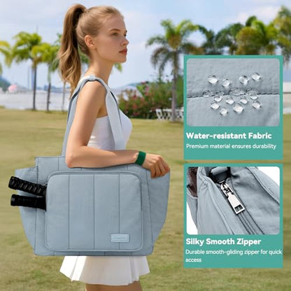 Chase Chic Pickleball Tote Bag for Women,Lightweight Puffer Quilted Pickle Ball Paddle Holder for Gym Sports - color: Light Blue