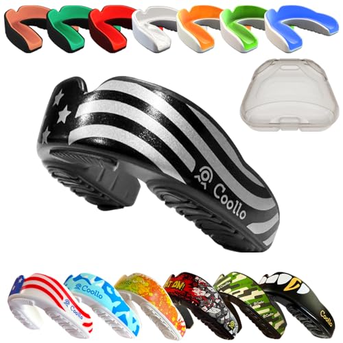 Boil and Bite Mouth Guard (Youth & Adult) Custom Fit Sport Mouthpiece for Football, Hockey, Rugby, Lacrosse,Boxing,MMA(Free Case Included) - color: American Flag -Silver, size: Adult -Ages 11 & Above