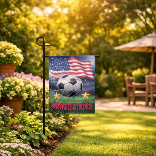 Soccer Watch Party Yard Decor Double-Sided Oxford Garden Flag 12.01 x 17.52 Inch, USA United States Flag Soccer Ball Outdoor Banner for Porch Patio Lawn