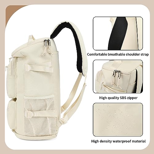 Solid color gym duffel bag backpack, wrestling bag,with shoe compartment, 4 kinds of back method waterproof travel sports walking laptop Lightweight（B-Sea Salt White） - color: B-Sea salt white