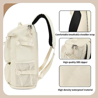 Solid color gym duffel bag backpack, wrestling bag,with shoe compartment, 4 kinds of back method waterproof travel sports walking laptop Lightweight（B-Sea Salt White） - color: B-Sea salt white