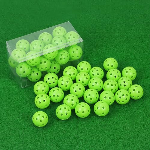 Plastic Golf Balls Practice Limited Flight Golf Training Ball Hollow Swing Practice Indoor Golf Balls with Mesh Drawstring Bag for Backyard Driving Range or Outdoor - color: Green, 26 Pcs