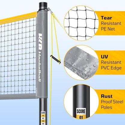 Haokelball Outdoor Badminton Net Set with Anti-Sag Winch System - 20ft Badminton Net, 4 Rackets, 4 Shuttlecocks & Carry Bag, Badminton Set for Backyard, Grass, Beach, Holiday Games - color: Gray
