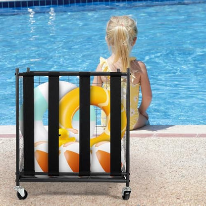 RedSwing Ball Storage Bin Rolling Sports Ball Cart, Metal Garage Sports Equipment Organizer with Elastic Straps,Volleyball Softball Basketball Cage Storage Rack for Garage Playgroup Gym School