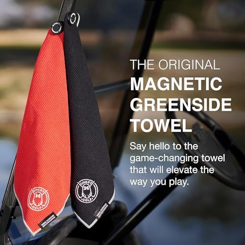 Ghost Golf Magnetic Towel (Greenside) - Premium Ultra-Absorbent Microfiber Golf Towel with Magnet for Golf Carts or Clubs - 18" x 18" Golfing Gear - Waffle Weave Pattern (Neon Green) - color: Neon Green