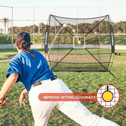 Storgem 6'X6' Baseball Softball Practice Net, Portable Baseball Net for Batting, Hitting, Pitching and Fielding, with Carry Bag, Strike Zone and Bow Frame, Great for Kids Adult Youth