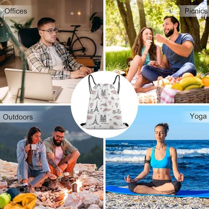Theft Proof Drawstring Backpack Cinch Sack Water Resistant for Travel Camping Sports Equipment Men Women, Pink Paris Eiffel Tower And Balloon Bags - color: Picture (352)