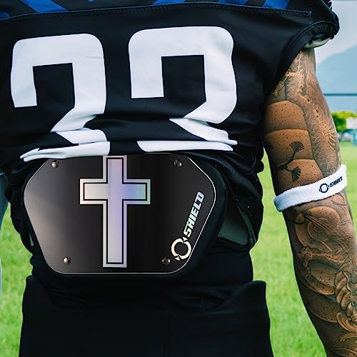 O Shield Golden Cross Chrome Football Back Plate, Lower Back Pads for Football Players, Rear Protector, Cross Series - size: Youth (Weight less than 180 Pounds), style: Holy Cross
