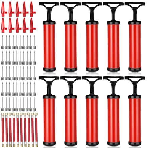 10 Pcs Portable Air Pump Ball Pump for Sports with Needles Nozzles Flexible Extension Hose Air Balls Pumps Bulk for Soccer Basketball Football Volleyball