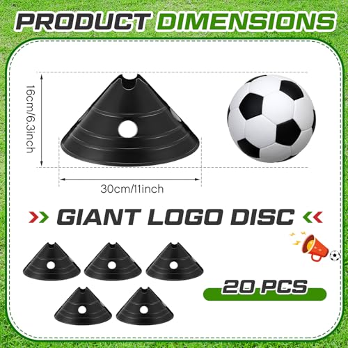 Jumbo Disc Cones Jumbo Soccer Cones with Mesh Bag Giant Large Agility for Soccer Training Adult Sports - color: Black