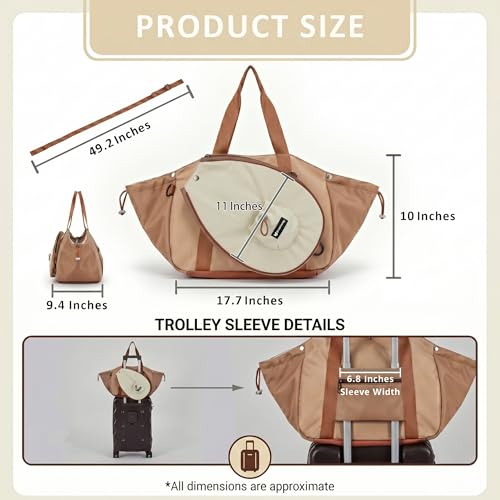 Smartway Pickleball Tote Bag for Women, Stylish Tennis Bag with Detachable Paddle Pocket, Waterproof Large Capacity Court Shoulder Bag for Gym, Daily & Weekend Trips, Men Ideal Pickleball Gifts - color: Brown