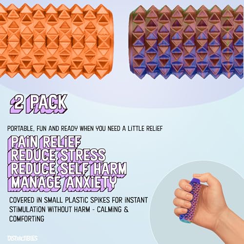 Distractibles Spike Roller Clicker, Tactile Pain Stim Fidget with Clicker Switch, Pain Stimulation Roller with Lanyard (NEON Harmony + Horizon) - color: Neon Harmony + Horizon