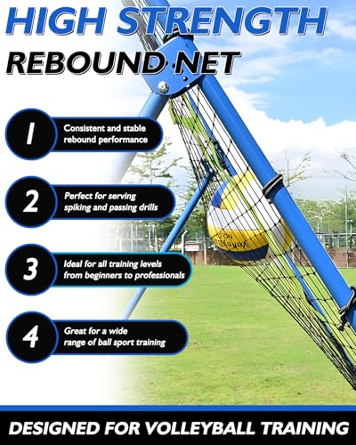 7x4FT Volleyball Rebounder Net Set with Training Accessories, Portable Bounce Back with 5 Adjustable Angles for Practice Volleying, Bumping, Spiking - Easy Set Up with Volleyball and Travel Bag - color: Blue
