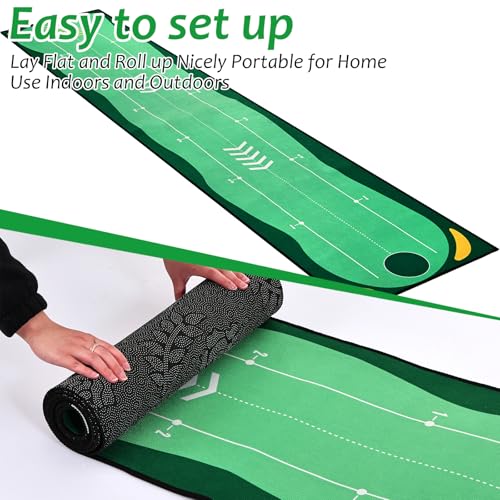 Portable Golf Putting Mat, Mini Golf Putting Green Set with Putting Mat, Putting Cup, Retractable Push Rod (Youth) with 2 Balls, Putting Mat for Indoors, Golf Gifts for Men Kids