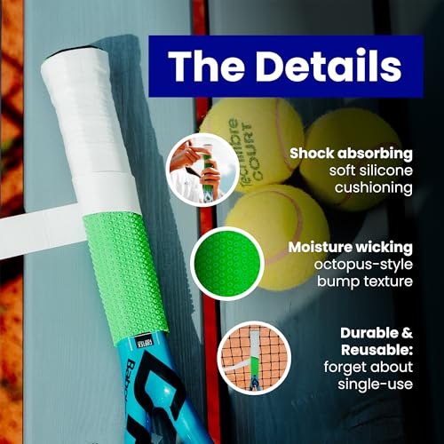 ROCKETGRIP Octopus Tennis Racket Grip (2-Pack) – Soft Silicone Tennis Grip – Cushioned, Sweat-Resistant Tennis Equipment – Vibration Dampening Tennis Accessories (Green)