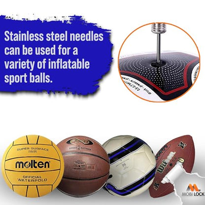 Mobi Lock Ball Pump Inflation Needle - Stainless Steel Air Pump Needles - Ideal for Blowing Up Football, Basketball, Volleyball, and All Other Sports Balls - size: Ball Pump Double Action