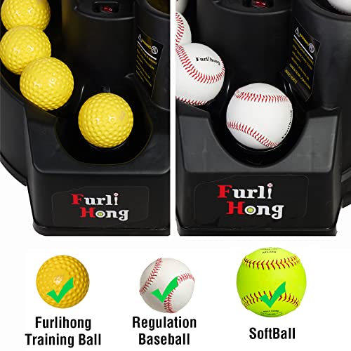 Furlihong 6902BHA Rechargeable Baseball/Softball Toss Machine with Extendable Ball Stacker, Height Adjustable, Use Regulation Baseballs, Softballs or Dimpled Balls, for Hitting Batting Practice