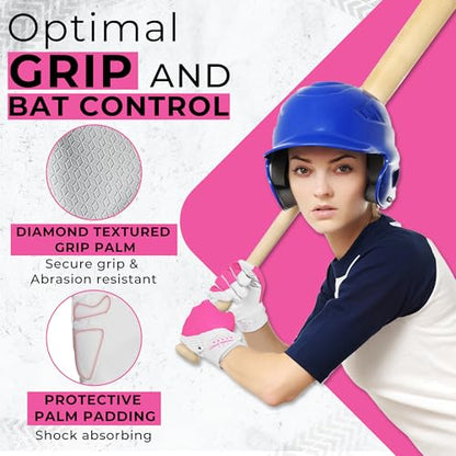 HANDLANDY Baseball Batting Gloves for Adult Youth, Grip Breathable Softball Batting Gloves Fit Men Kids Boys Girls - color: Pink-Adult, size: Adult Medium