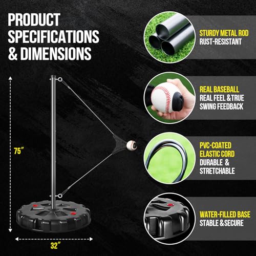 Stable Swing Trainer For Baseball&Softball,Auto-Reset Baseball Hitting Trainer With Real Ball&Stand For Indoor/Outdoor, Adjustable Softball Hitting Trainer Solo Practice Improve Power,Speed,Accuracy