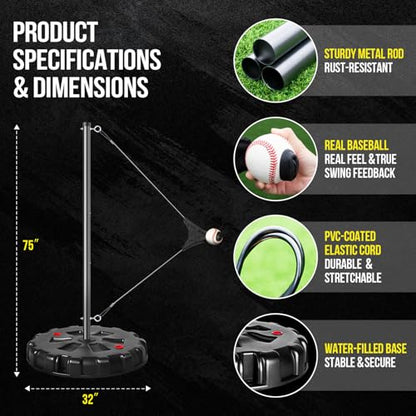 Stable Swing Trainer For Baseball&Softball,Auto-Reset Baseball Hitting Trainer With Real Ball&Stand For Indoor/Outdoor, Adjustable Softball Hitting Trainer Solo Practice Improve Power,Speed,Accuracy