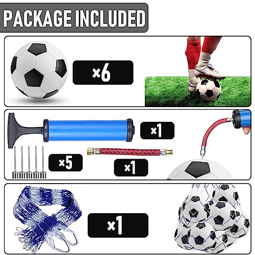 6 Pack Classic Soccer Balls Size 5/4/3 Includes Ball Pump and Net Bag，Soccer Training Ball Practice for Adults，Competition Soccer for Indoor Outdoor - size: Size 4