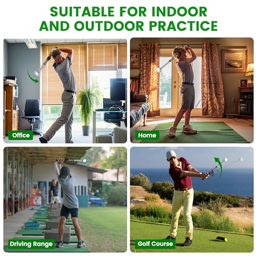 Seticek Retractable Golf Swing Trainer,Golf Grip Trainer with Arm Band for Right-Handed Golfers,Rhythm Click Sound Warm Up Golf Tempo Stick,Indoor/Outdoor - color: Black-Golf Swing Trainer