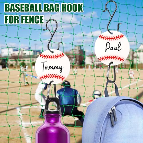 CroBlissful 6 Pcs Bag Hook for Fence Baseball Football Basketball Tennis Team Gifts Bag Clip Sports Backpack Buckle with Acrylic Board for Bat Water Bottle Player Lover Gifts - color: Baseball