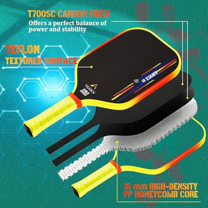 Pickleball Paddles |16MM Carbon Fiber Pickleball Paddle | High-Spin Textured Surface & Vibrant Gradient Edge | USAPA Approved Racket for Ultimate Power,Control & Precision - color: Yellow