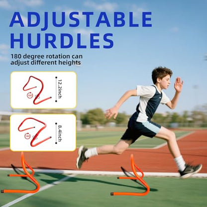 SUNBABA Agility Ladder Speed Training Equipment Set with 20ft Agility Ladder,4 Hurdles,12 Cones,Jump Rope,Running Parachute-Ideal Training Equipment for Kids Youth Adults in Soccer Football Basketball