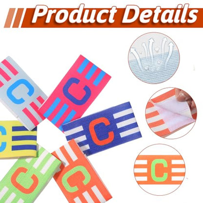 6PCS Soccer Captain Armband, Adjustable Elastic Arm Bands for Football Basketball Player, Nylon Wristband for Adult Youth