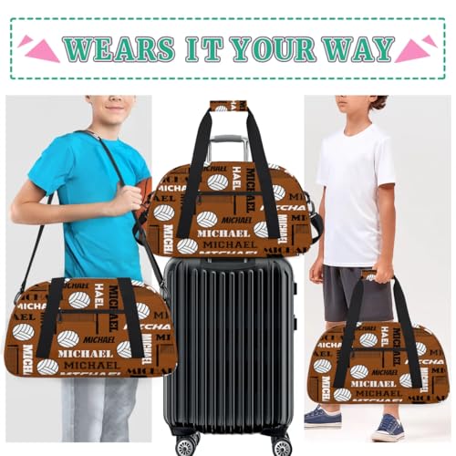 Custom Volleyball Gym Bag Duffel Bag for Women Men, Personalized Name Sport Bag Overnight Bags Customized Travel Weekender Bag, Brown - color: Brown